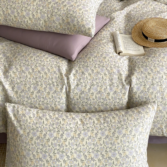 91家纺网 家纺一手货源 找家纺 时光里 2025新款A类全棉双层纱复古花卉色单品与套件 洛茨-蓝