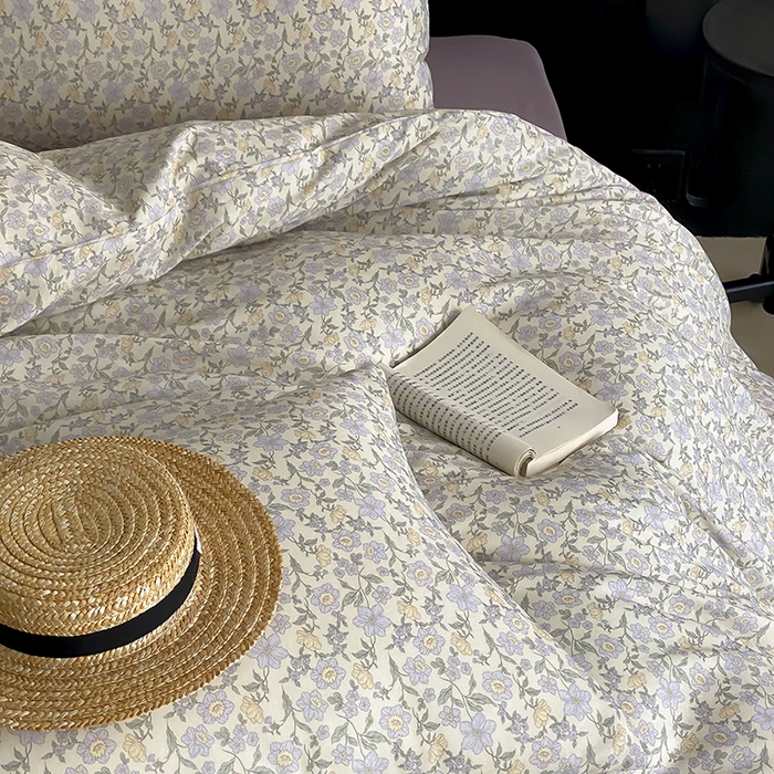 91家纺网 家纺一手货源 找家纺 时光里 2025新款A类全棉双层纱复古花卉色单品与套件 洛茨-蓝