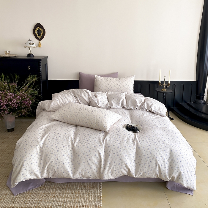 91家纺网 家纺一手货源 找家纺 时光里 2025新款A类全棉双层纱复古花卉色单品与套件 花漾记-蓝