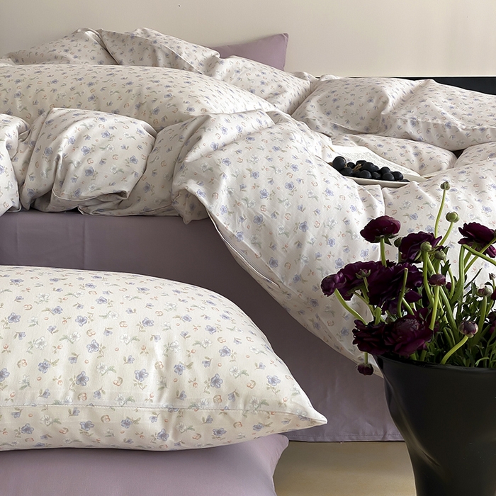 91家纺网 家纺一手货源 找家纺 时光里 2025新款A类全棉双层纱复古花卉色单品与套件 花漾记-蓝