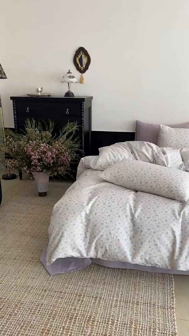 91家纺网 家纺一手货源 找家纺 时光里 2025新款A类全棉双层纱复古花卉色单品与套件 花漾记-蓝