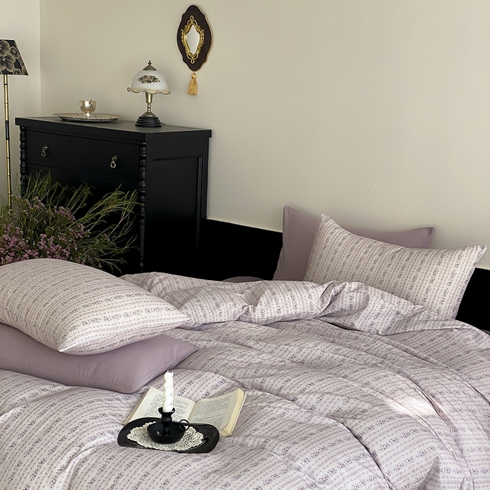 91家纺网 家纺一手货源 找家纺 时光里 2025新款A类全棉双层纱复古花卉色单品与套件 春风里-紫