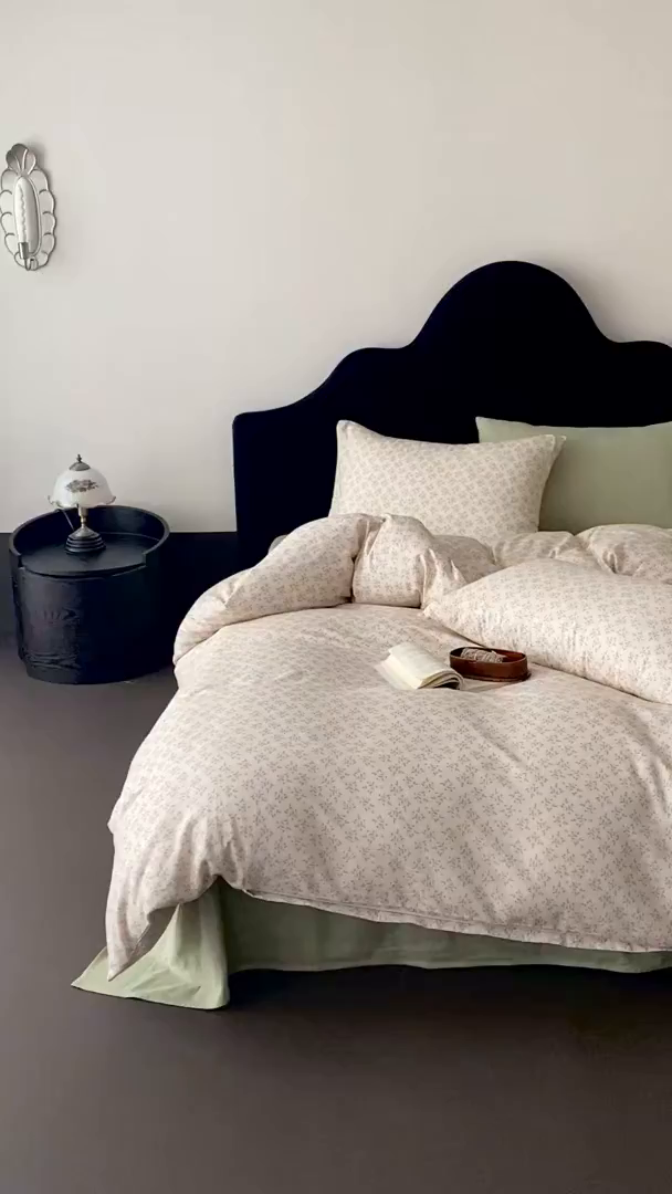 91家纺网 家纺一手货源 找家纺 时光里 2025新款A类全棉双层纱复古花卉色单品与套件 叶柳