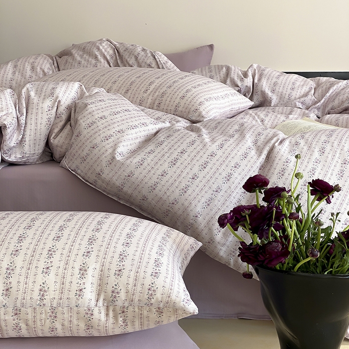 91家纺网 家纺一手货源 找家纺 时光里 2025新款A类全棉双层纱复古花卉色单品与套件 春风里-紫