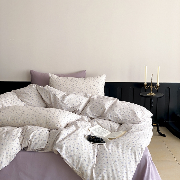 91家纺网 家纺一手货源 找家纺 时光里 2025新款A类全棉双层纱复古花卉色单品与套件 花漾记-蓝