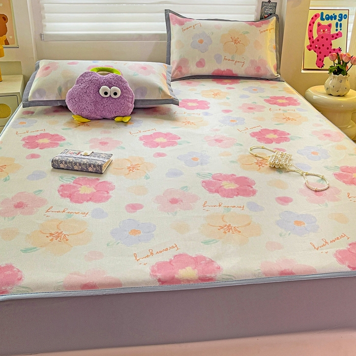 91家纺网 家纺一手货源 找家纺 金盛纺 2025新款A类数码印花冰丝席-床笠款 天女散花