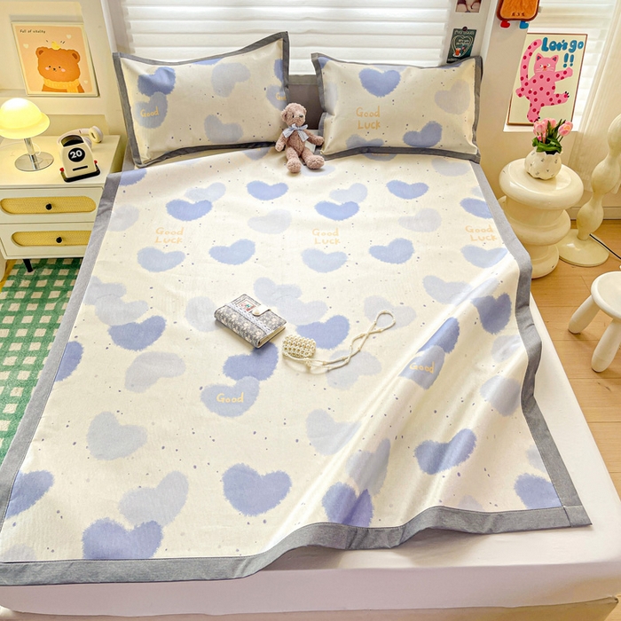 91家纺网 家纺一手货源 找家纺 金盛纺 2025新款A类数码印花冰丝席-床席款 心心相印