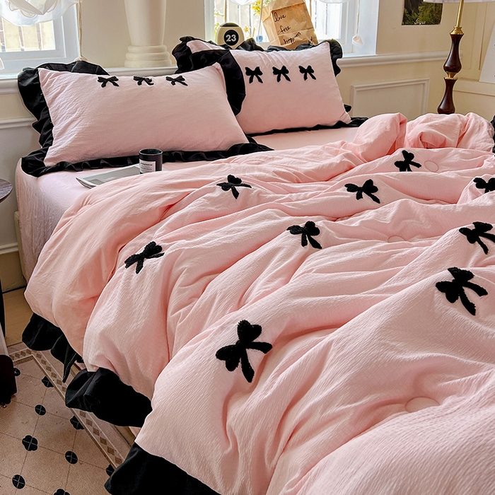 91家纺网 家纺一手货源 找家纺 梦之岛 2025新款韩版小泡泡水洗棉毛巾绣四件套-蝶梦 蝶梦蝴蝶结-玉