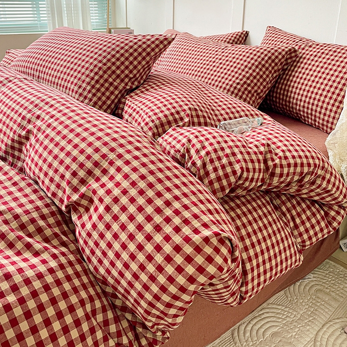 91家纺网 家纺一手货源 找家纺 大柏树 2025新款全棉水洗棉套件-床单四件套 云素红