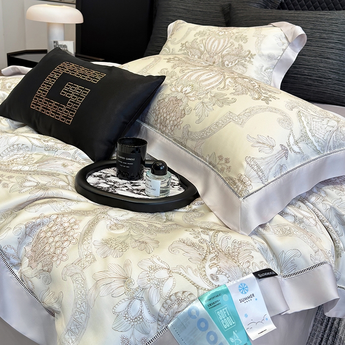 91家纺网 家纺一手货源 找家纺 若未家居 LOVEWE HOUSE 2025新款兰精天丝印花夏被及夏被四件套 宫廷华尔兹（床单款+床盖款）