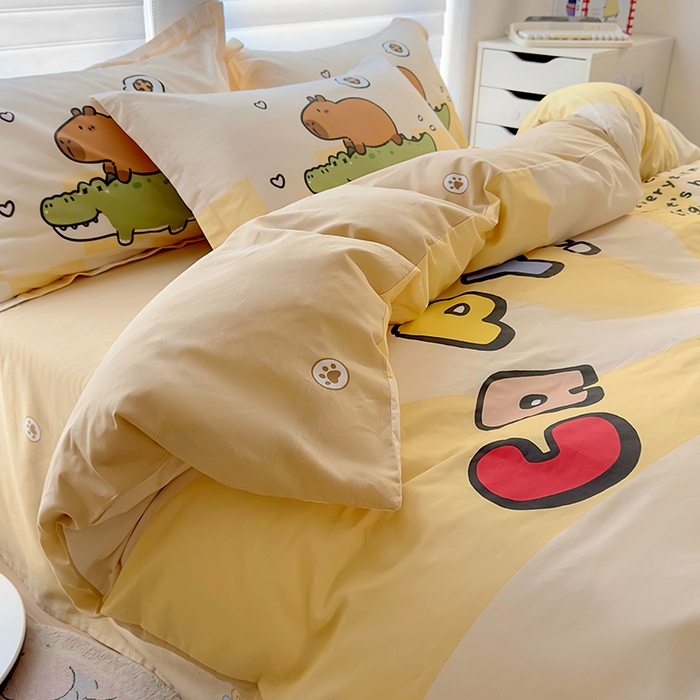 91家纺网 家纺一手货源 找家纺 2025新款原创设计卡皮巴拉全棉四件套-有作品登记证书 趴趴巴拉