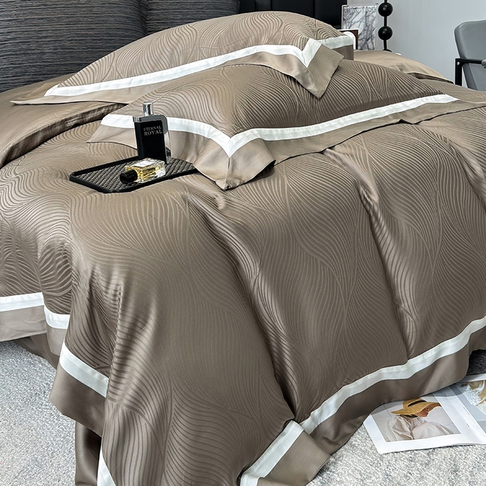 91家纺网 家纺一手货源 找家纺 若未家居 LOVEWE HOUSE 2025新款天丝提花套件撞色轻奢风四件套-天丝布拉格 天丝布拉格 美拉德棕