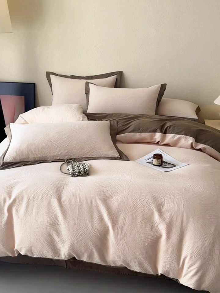 91家纺网 家纺一手货源 找家纺 若未家居 LOVEWE HOUSE 2025新款50S色织空气层水洗大提花全棉四件套 流光 燕麦米