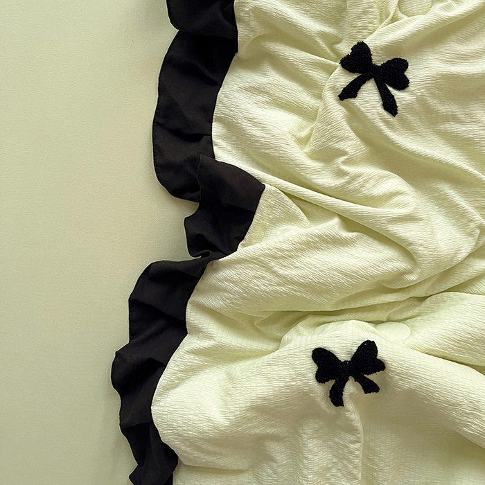 91家纺网 家纺一手货源 找家纺 梦之岛 2025新款韩版小泡泡水洗棉毛巾绣四件套-蝶梦 蝶梦蝴蝶结-绿