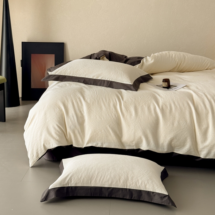 91家纺网 家纺一手货源 找家纺 若未家居 LOVEWE HOUSE 2025新款50S色织空气层水洗大提花全棉四件套 流光-云氧白