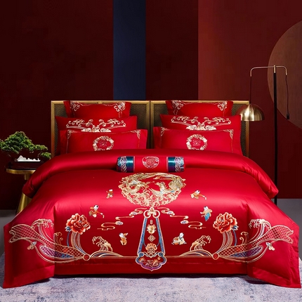 91家纺网 家纺一手货源 找家纺 （总）博之洋婚庆 2025新款全棉纯棉新中式婚庆刺绣四件套-总