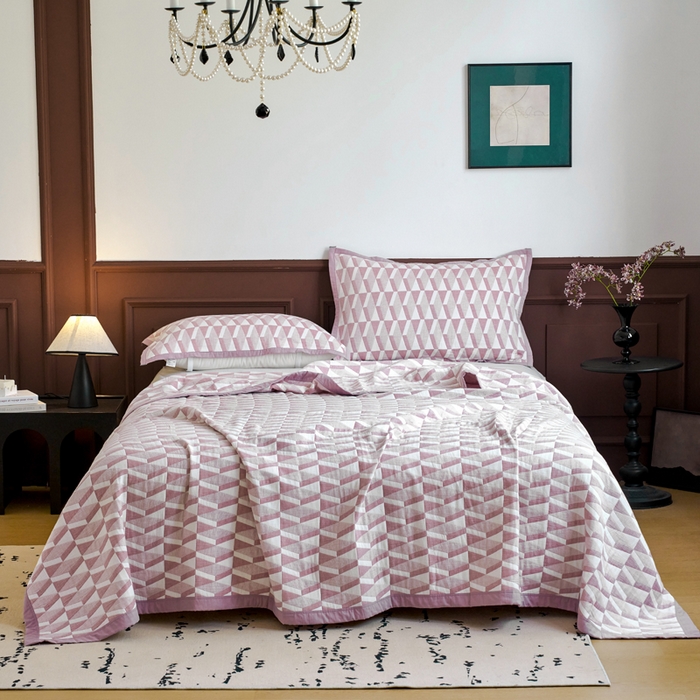 91家纺网 家纺一手货源 找家纺 棠薇家纺  2025新款北欧风盖毯毛巾被 菱格紫