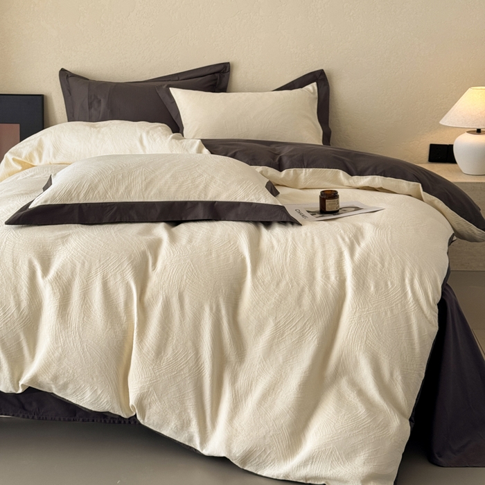 91家纺网 家纺一手货源 找家纺 若未家居 LOVEWE HOUSE 2025新款50S色织空气层水洗大提花全棉四件套 流光-云氧白