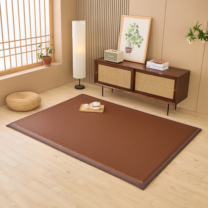 91家纺网 家纺一手货源 找家纺 绒艺席业 2025新款PE藤席地垫 饼干花 咖色