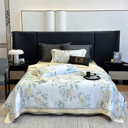 若未家居 LOVEWE HOUSE 2025新款兰精天丝印花夏被及夏被四件套 白茶（床单款+床盖款）