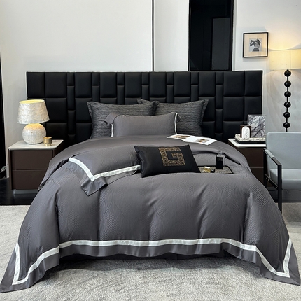 若未家居 LOVEWE HOUSE 2025新款天丝提花套件撞色轻奢风四件套-天丝布拉格 天丝布拉格 玄灰