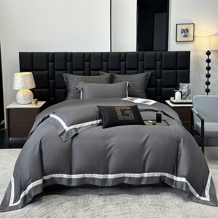 91家纺网 家纺一手货源 找家纺 若未家居 LOVEWE HOUSE 2025新款天丝提花套件撞色轻奢风四件套-天丝布拉格 天丝布拉格 玄灰