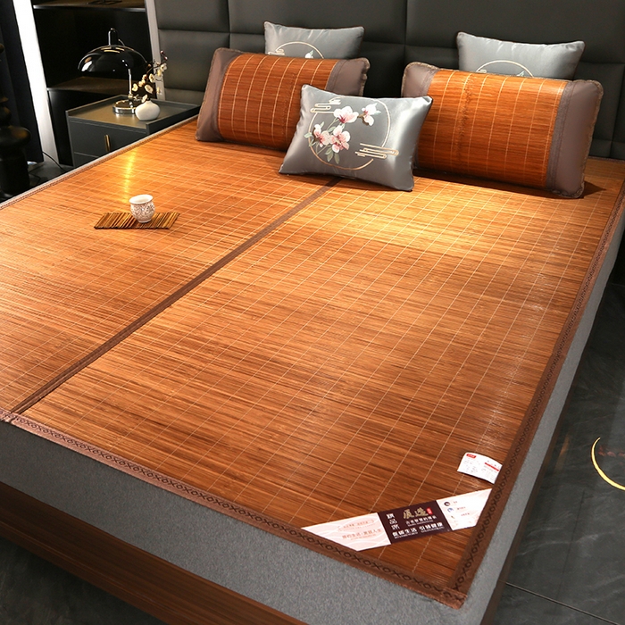 91家纺网 家纺一手货源 找家纺 森璐家纺 2025新款茶香养生竹席藤席草席冰丝席凉席子 亲肤碳化席-反面亚草