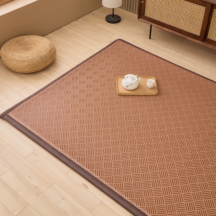 91家纺网 家纺一手货源 找家纺 绒艺席业 2025新款PE藤席地垫 饼干花 白玉