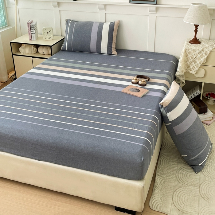 91家纺网 家纺一手货源 找家纺 2025新款全棉水洗棉套件-单床笠 流年灰