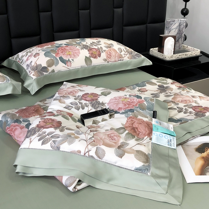 91家纺网 家纺一手货源 找家纺 若未家居 LOVEWE HOUSE 2025新款兰精天丝印花夏被及夏被四件套 玫瑰冰酿（床单款+床盖款）