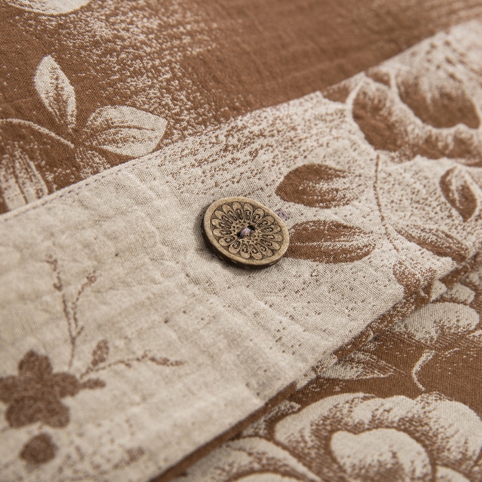 91家纺网 家纺一手货源 找家纺 2025新款全棉色织双层纱纽扣款四件套 云纱-浅咖