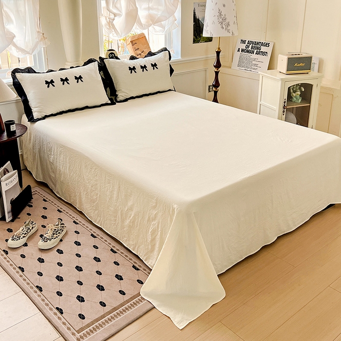 91家纺网 家纺一手货源 找家纺 梦之岛 2025新款韩版小泡泡水洗棉毛巾绣四件套-蝶梦 蝶梦蝴蝶结-奶白