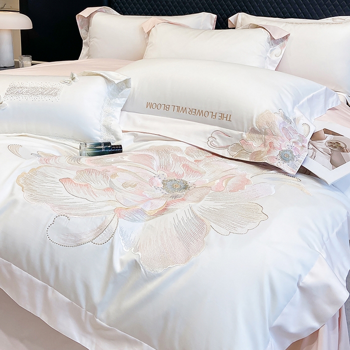 91家纺网 家纺一手货源 找家纺 星蕴家纺 2025新款100支澳棉正宗长绒棉四件套-绽放 绽放 白拼玉