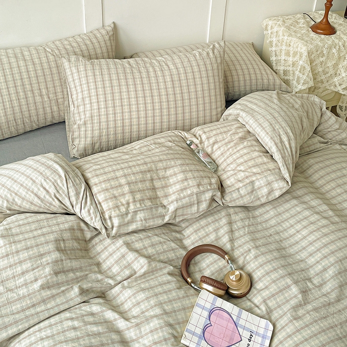 91家纺网 家纺一手货源 找家纺 大柏树 2025新款全棉水洗棉套件-床单四件套 日落灰