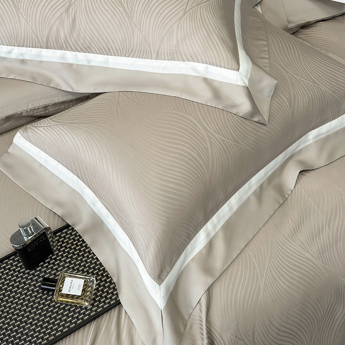 91家纺网 家纺一手货源 找家纺 若未家居 LOVEWE HOUSE 2025新款天丝提花套件撞色轻奢风四件套-天丝布拉格 天丝布拉格 香槟米