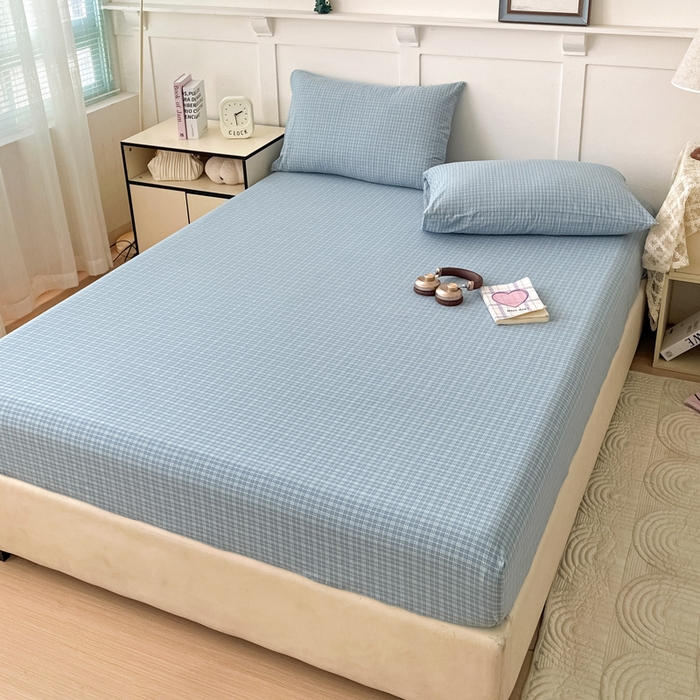 91家纺网 家纺一手货源 找家纺 2025新款全棉水洗棉套件-单床笠 春野兰