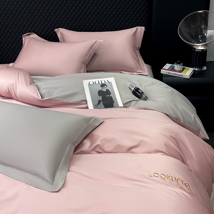 91家纺网 家纺一手货源 找家纺 皇寝世家家居 2025新款全棉纯棉A类100s长绒棉四件套刺绣绣花纯色贡缎床单款-诗雅 诗雅-如意粉