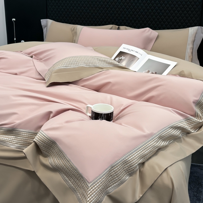 91家纺网 家纺一手货源 找家纺 皇寝世家家居 2025新款100支长绒棉磨毛四件套纯棉全棉冬保暖床单加厚床上被套-欧文系列 粉金