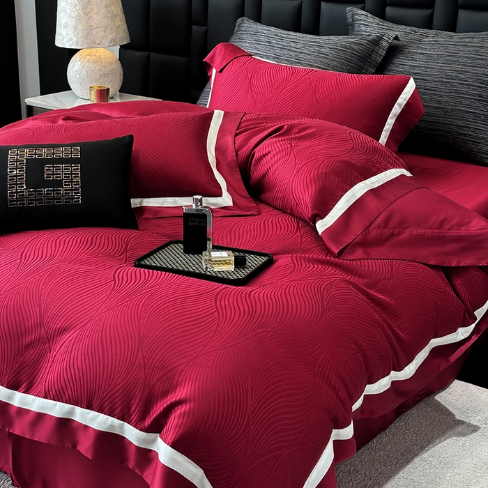 91家纺网 家纺一手货源 找家纺 （总）若未家居 LOVEWE HOUSE 2025新款天丝提花套件撞色轻奢风四件套-天丝布拉格