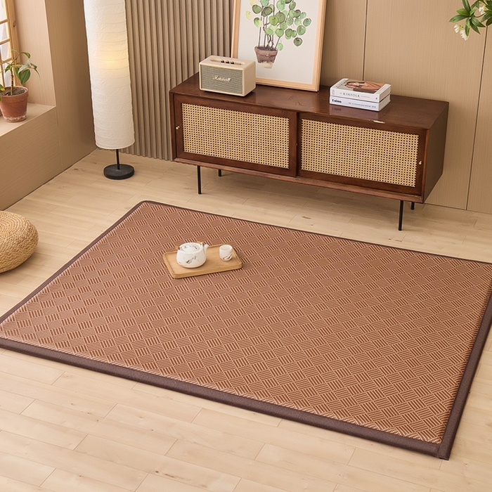 91家纺网 家纺一手货源 找家纺 绒艺席业 2025新款PE藤席地垫 饼干花 白玉