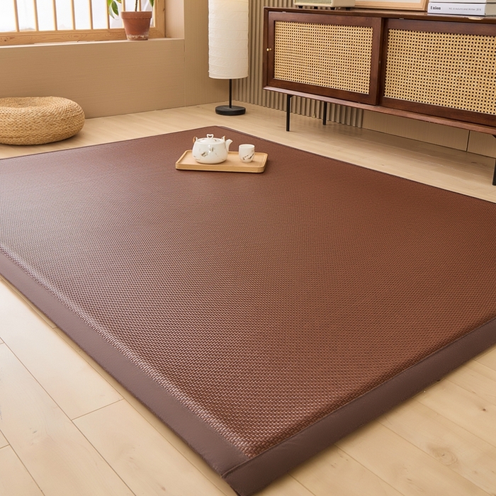 91家纺网 家纺一手货源 找家纺 绒艺席业 2025新款PE藤席地垫 咖色