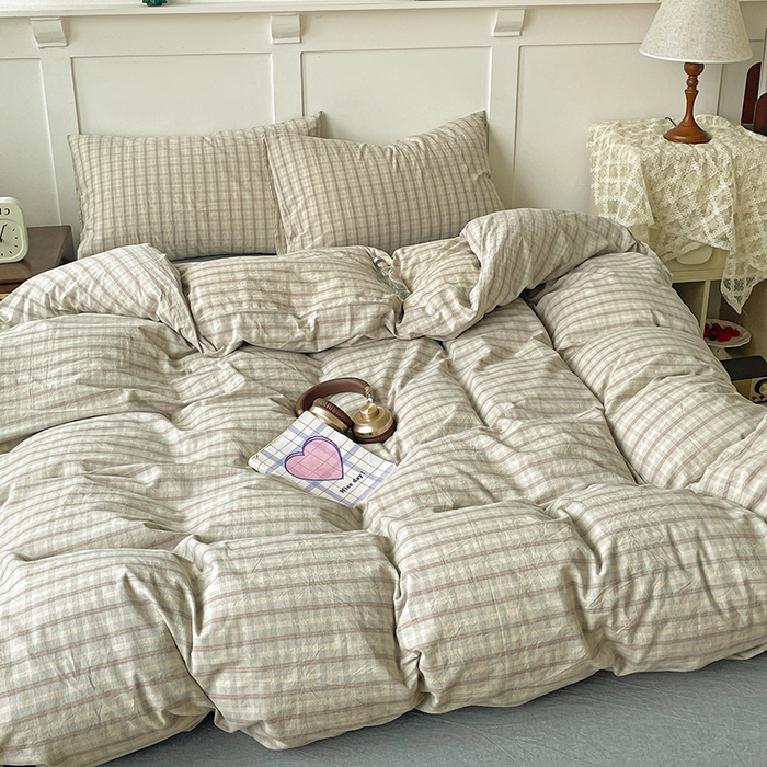 91家纺网 家纺一手货源 找家纺 大柏树 2025新款全棉水洗棉套件-床单四件套 日落灰