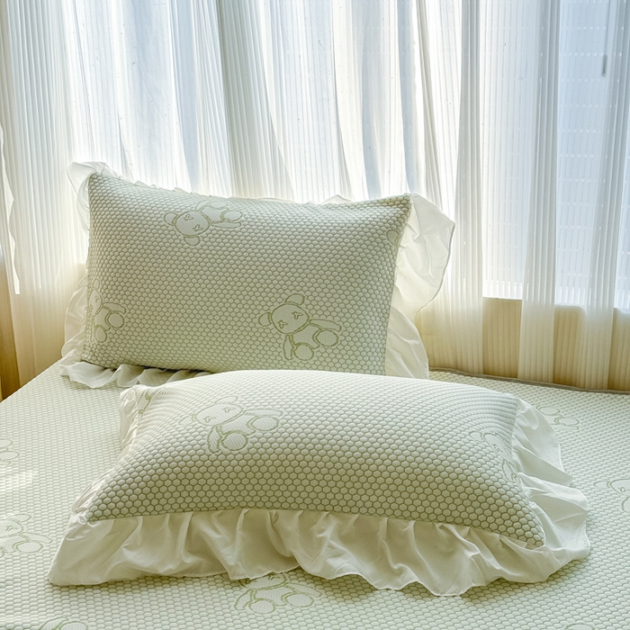 91家纺网 家纺一手货源 找家纺 999家纺   2025新款凉感提花冰豆豆凉席三件套 冰块熊-绿（床盖款）