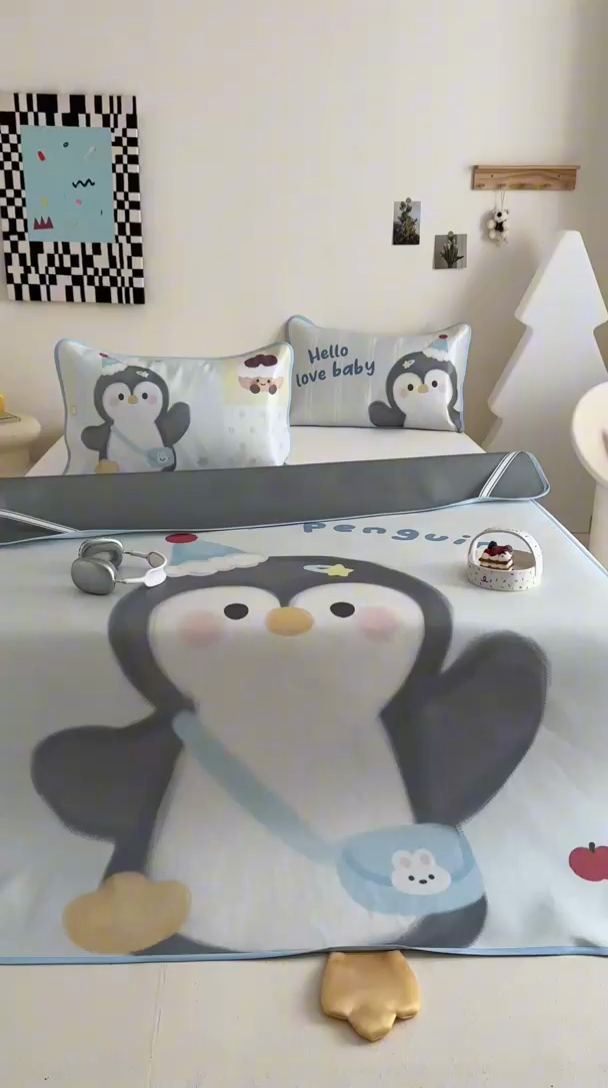 91家纺网 家纺一手货源 找家纺 美乐迪家纺 2025新款异形冰藤席 企鹅