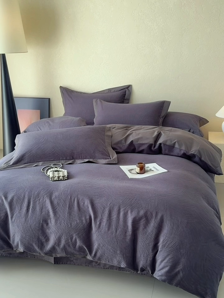 91家纺网 家纺一手货源 找家纺 若未家居 LOVEWE HOUSE 2025新款50S色织空气层水洗大提花全棉四件套 流光-碳素灰