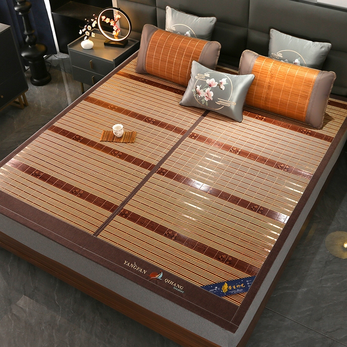 91家纺网 家纺一手货源 找家纺 森璐家纺 2025新款茶香养生竹席藤席草席冰丝席凉席子 富贵抱竹-反面冰藤