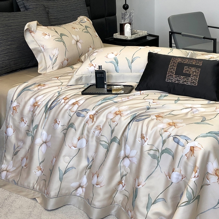 91家纺网 家纺一手货源 找家纺 若未家居 LOVEWE HOUSE 2025新款兰精天丝印花夏被及夏被四件套 玉兰白雪（床单款+床盖款）