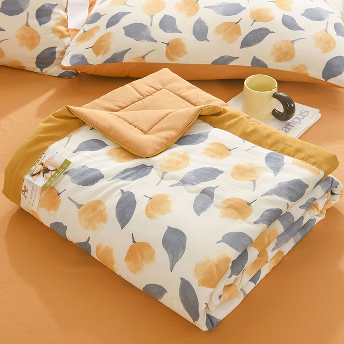 91家纺网 家纺一手货源 找家纺 红日子纺织品 2025新款棉麻夏被四件套 漫花-黄