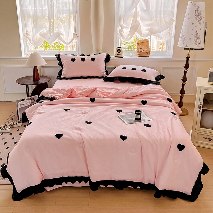 91家纺网 家纺一手货源 找家纺 梦之岛 2025新款韩版小泡泡水洗棉毛巾绣四件套-蝶梦 蝶梦爱心-玉