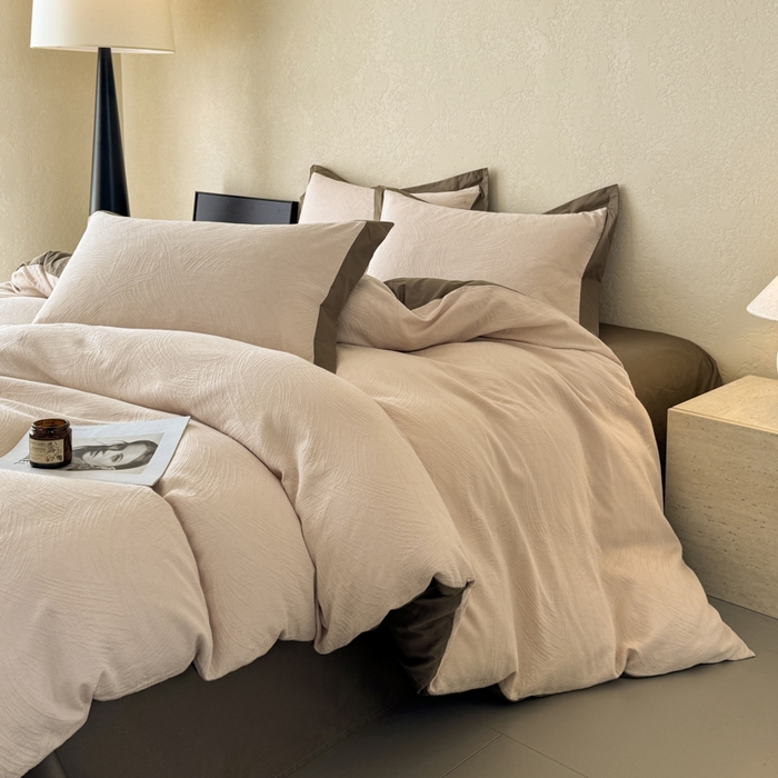 91家纺网 家纺一手货源 找家纺 若未家居 LOVEWE HOUSE 2025新款50S色织空气层水洗大提花全棉四件套 流光 燕麦米